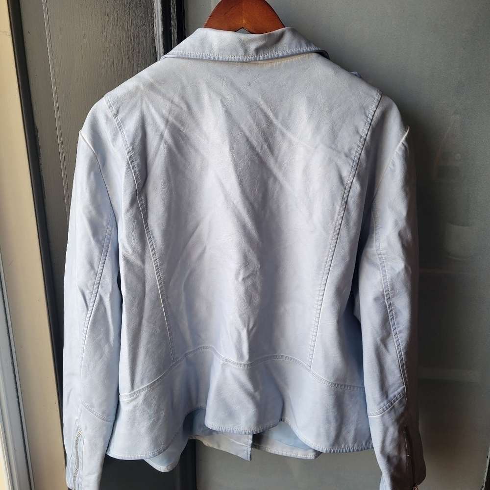 Chico's Jacket 3 Light Blue Faux Leather Zip Cafe Racer Motorcycle Biker Women 3 - Picture 3 of 12